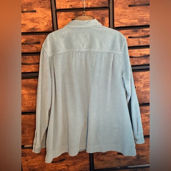 Vtg LL Bean Shirt Jacket Womens Sz 3XTeal Blue Corduroy Wide Wale Shacket Button - Picture 2 of 14